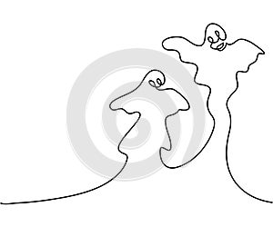 Continuous line drawing of Ghost Cartoon Halloween