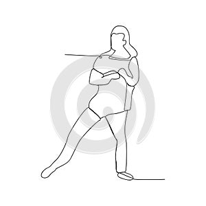 continuous line drawing of girl doing exercises. isolated sketch drawing of girl doing exercises line concept. outline thin stroke