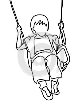 Continuous line drawing. Girl swinging on swing. Vector illustration. People in the Park. sketch