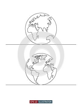Continuous line drawing of globe. Vector illustration.