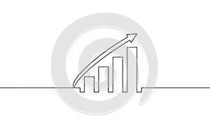 Continuous line drawing of graph. Arrow up, business growth icon