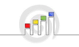 Continuous line drawing of graph business icon. Bar chart with color
