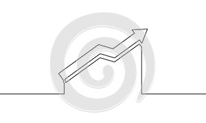 Continuous line drawing of graph business icon. Illustration vector of increasing arrow