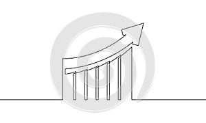 Continuous line drawing of graph icon. arrow up. Increase bar chart. Business growth