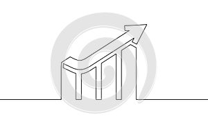 Continuous line drawing of graph icon. Business growth. Increasing arrow