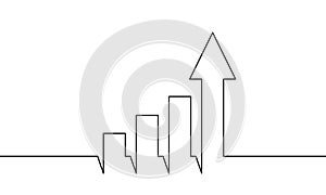 Continuous line drawing of graph icon. Illustration vector of arrow up