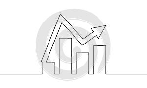 Continuous line drawing of graph. Illustration vector of arrow up