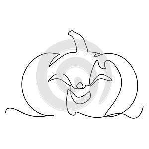 Continuous line drawing of Halloween pumpkin. Vector illustration
