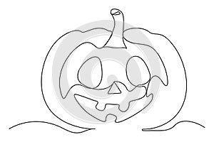 Continuous line drawing of Halloween pumpkin. Vector illustration