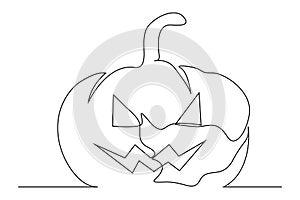 Continuous line drawing of Halloween pumpkin. Vector illustration