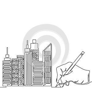 Continuous line drawing Hand draws Modern cityscape architecture skyscrapers icon vector illustration concept