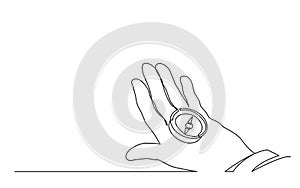 Continuous line drawing of hand holding compass