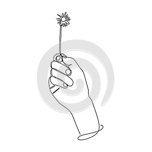 Continuous line drawing of hand holding dandelion seed Hand drawn style design for relationship concept