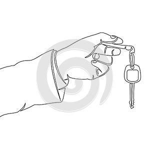 Continuous line drawing Hand Holding a Key Rent, Sale, Buy Offer, Borrow Property icon vector illustration concept