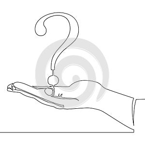 Continuous line drawing Hand holding question mark