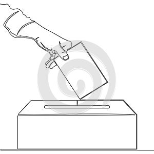 Continuous line drawing Hand throws ballot vote ballot box icon vector illustration concept