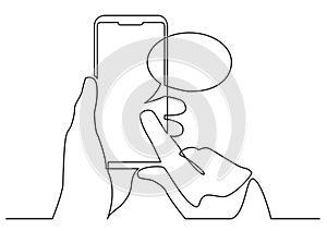 Continuous line drawing of hand using social media mobile app on smart phone