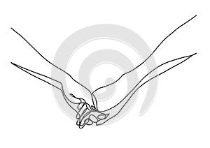 Continuous line drawing of hands holding together