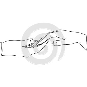 Continuous line drawing hands of lovers holding each other icon vector illustration concept