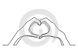 Continuous line drawing of hands showing love sign