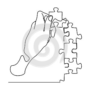 continuous line drawing of hands solving jigsaw puzzle