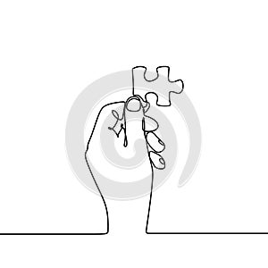 continuous line drawing of hands solving jigsaw puzzle minimalist design