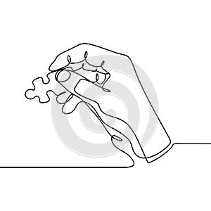 continuous line drawing of hands solving jigsaw puzzle minimalist design