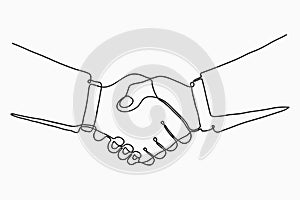 Continuous line drawing of handshake. Handshaking of business partners drawn by one single line. Vector.