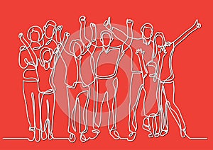 Continuous line drawing of happy big family cheering photo