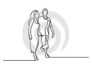 Continuous line drawing of happy older couple walking