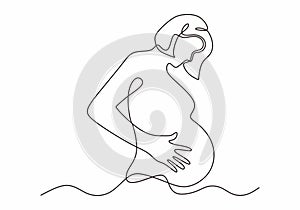 Continuous line drawing of Happy pregnant woman, silhouette picture of mother. Vector illustration simplicity design