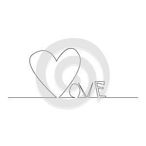 Continuous line drawing. Hearts of word love concept on white background. Vector illustration