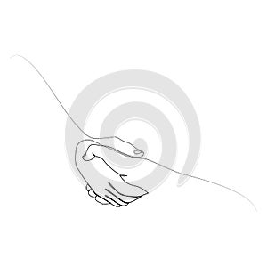 Continuous line drawing Helping hand concept. Gesture, sign of help and hope. Handshake vector illustration.