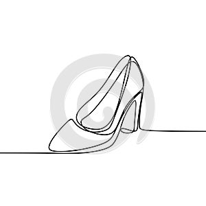 Continuous line drawing of highheel shoe for woman fashion isolated on white background vector illustration