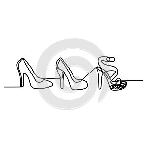 Continuous line drawing of highheels shoe for woman fashion isolated on white background vector illustration