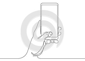 Continuous line drawing In his hand phone smartphone