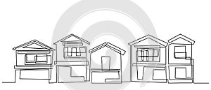 Continuous line drawing of house, residential building concept, logo, symbol, construction, vector illustration simple.
