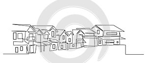 Continuous line drawing of house, residential building concept, logo, symbol, construction, vector illustration simple.