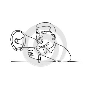 Male Activist or Protester with Bullhorn Megaphone Loudhailer or Loudspeaker Continuous Line Drawing photo