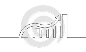 Continuous line drawing of increasing graph. Arrow up. Bar chart icon outline