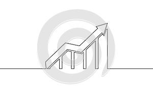 Continuous line drawing of increasing sales. Growth graph. Bar chart icon