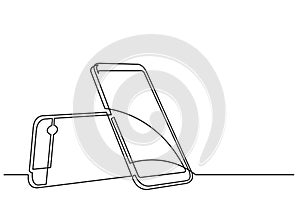 Continuous line drawing of isolated vector object - two mobile phones