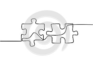 Continuous line drawing of jigsaw puzzle vector. Connecting and problem solving business metaphor with single one lineart style.