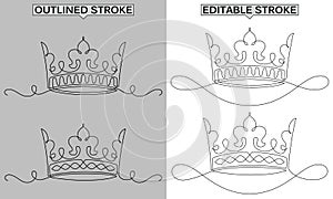 Continuous line drawing king crown vector