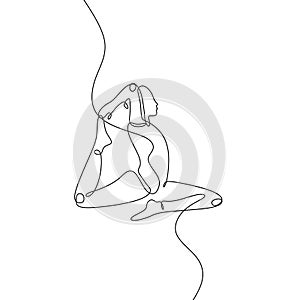 Continuous line drawing king pigeon yoga concept. Hand drawn minimalist design vector illustration on white background