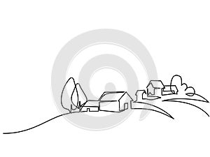 Landscape with village on hill photo