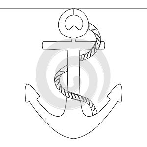 Continuous line drawing Large sea anchor of the ship icon vector illustration concept