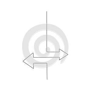 continuous line drawing of left righ arrows. isolated sketch drawing of left righ arrows line concept. outline thin stroke vector