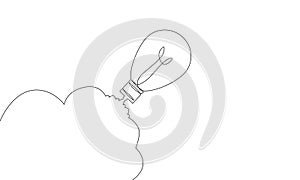 Continuous line drawing of light bulb. Flying to the space label. Technology icon