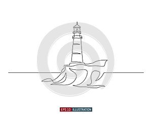 Continuous line drawing of lighthouse. Vector illustration.